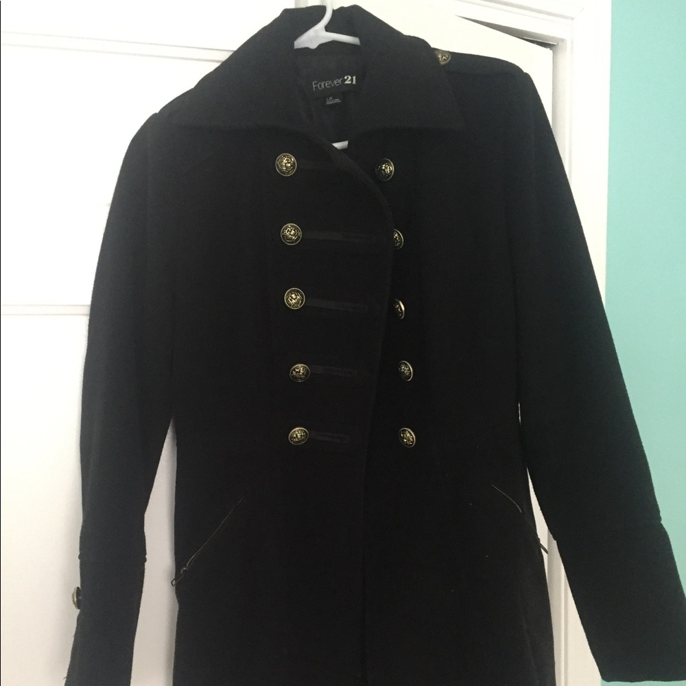 black f21 sizeL dress coat w ornate gold buttons